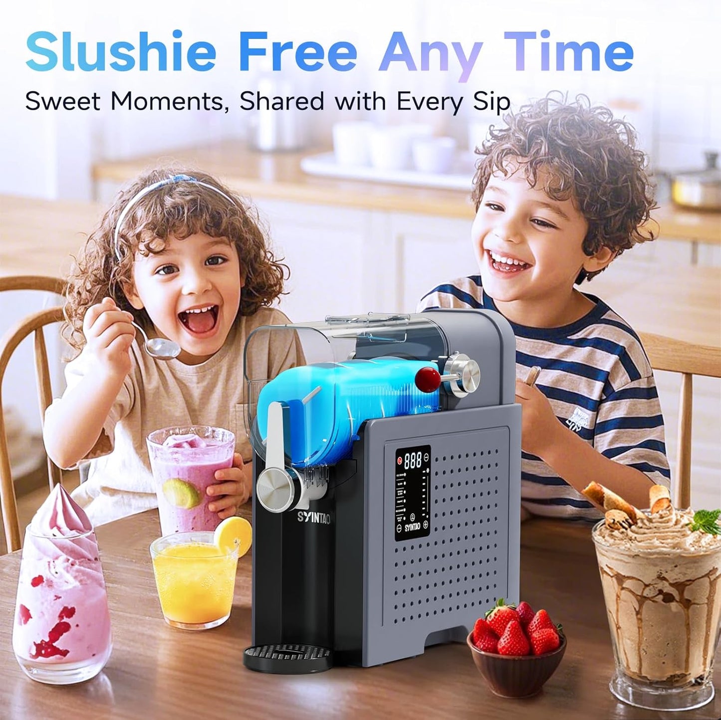 2-In-1 Slushie & Soft Serve Ice Cream Maker, No-Ice-Needed Frozen Drink Machine with LED Display, 6 Preset Modes, Auto-Clean & Delay Timer – Gift for Family
