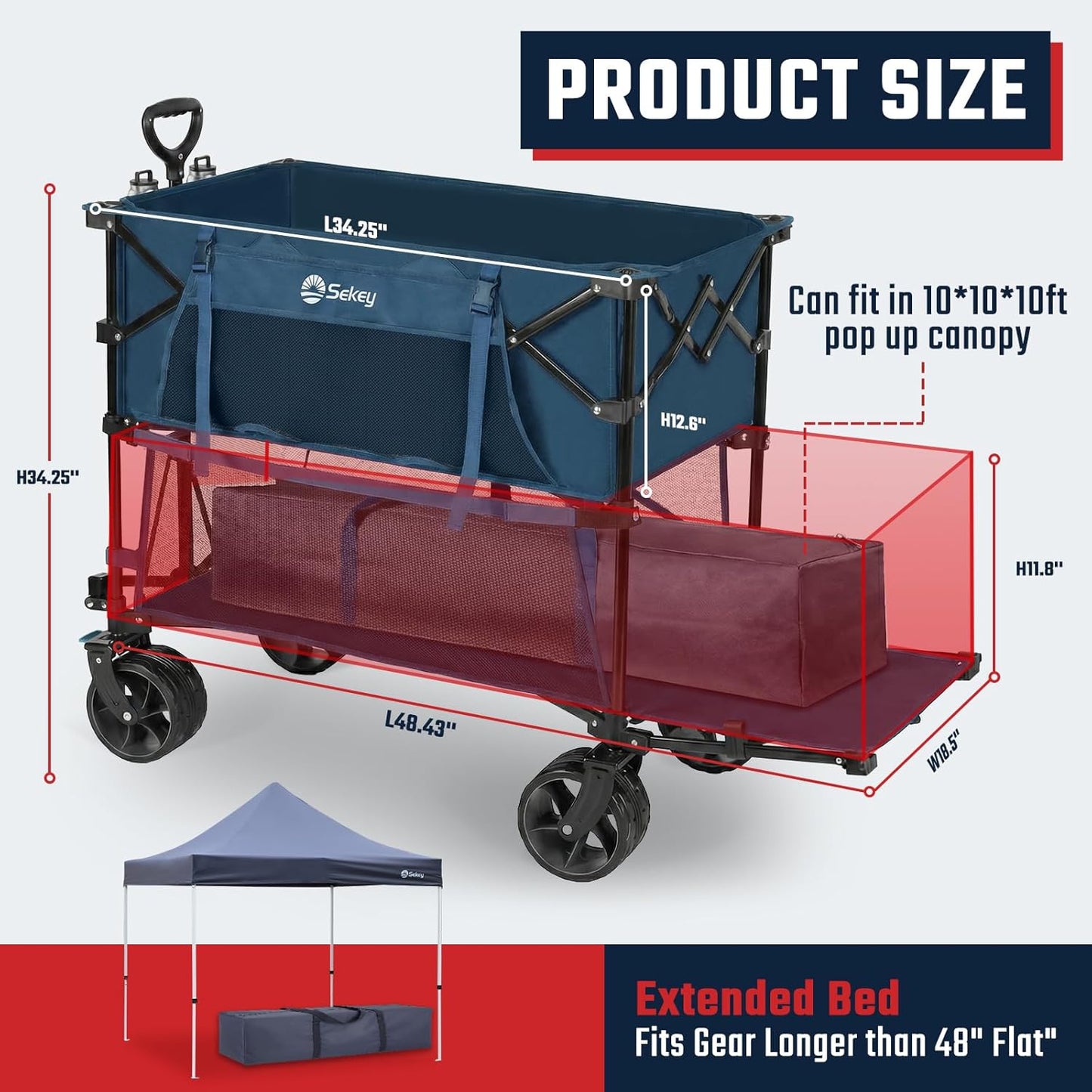 400L Double-Decker Wagon, 500 Lb Capacity, 50 in Extender