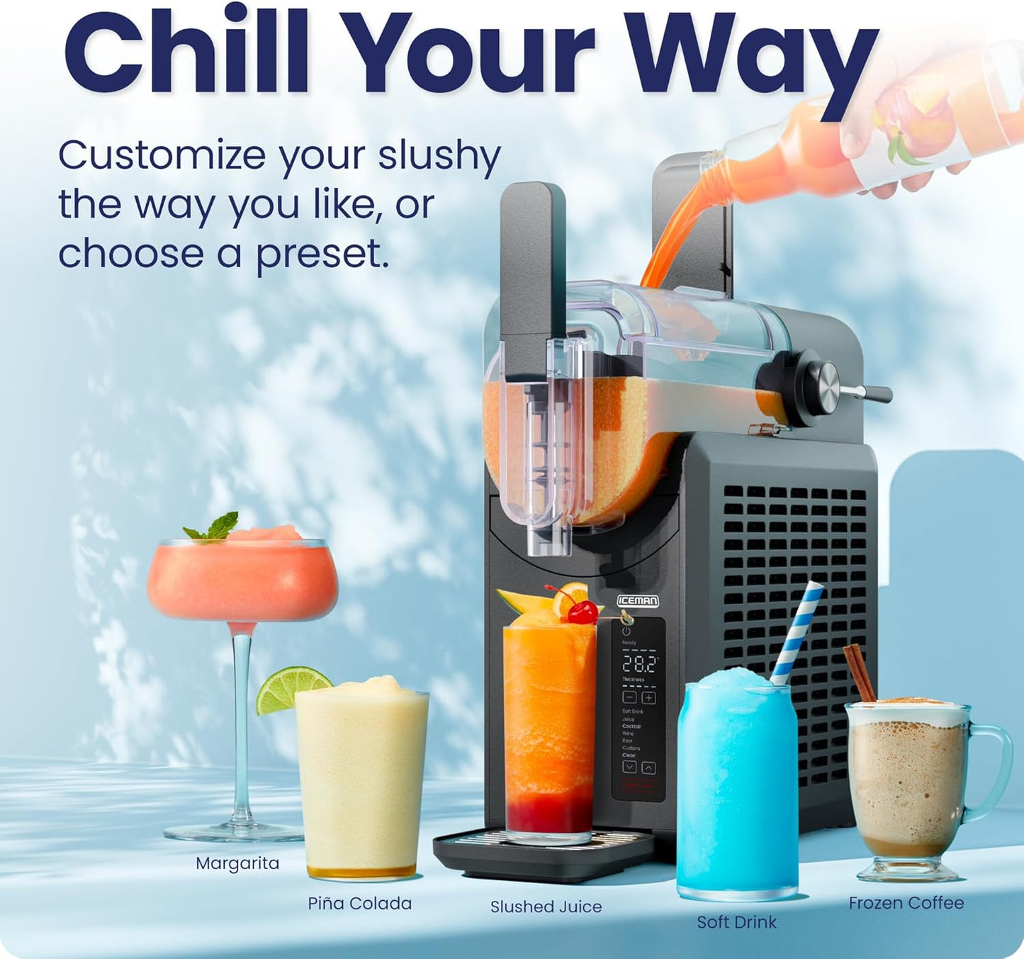 by Chefman Slush-Ease 68Oz Slushie Machine, 48Oz Liquid Capacity Frozen Drink Maker & Slushy Machine with 5 Presets and LED Display, Perfect for Frozen Margaritas, Frappes, Smoothies & Shakes