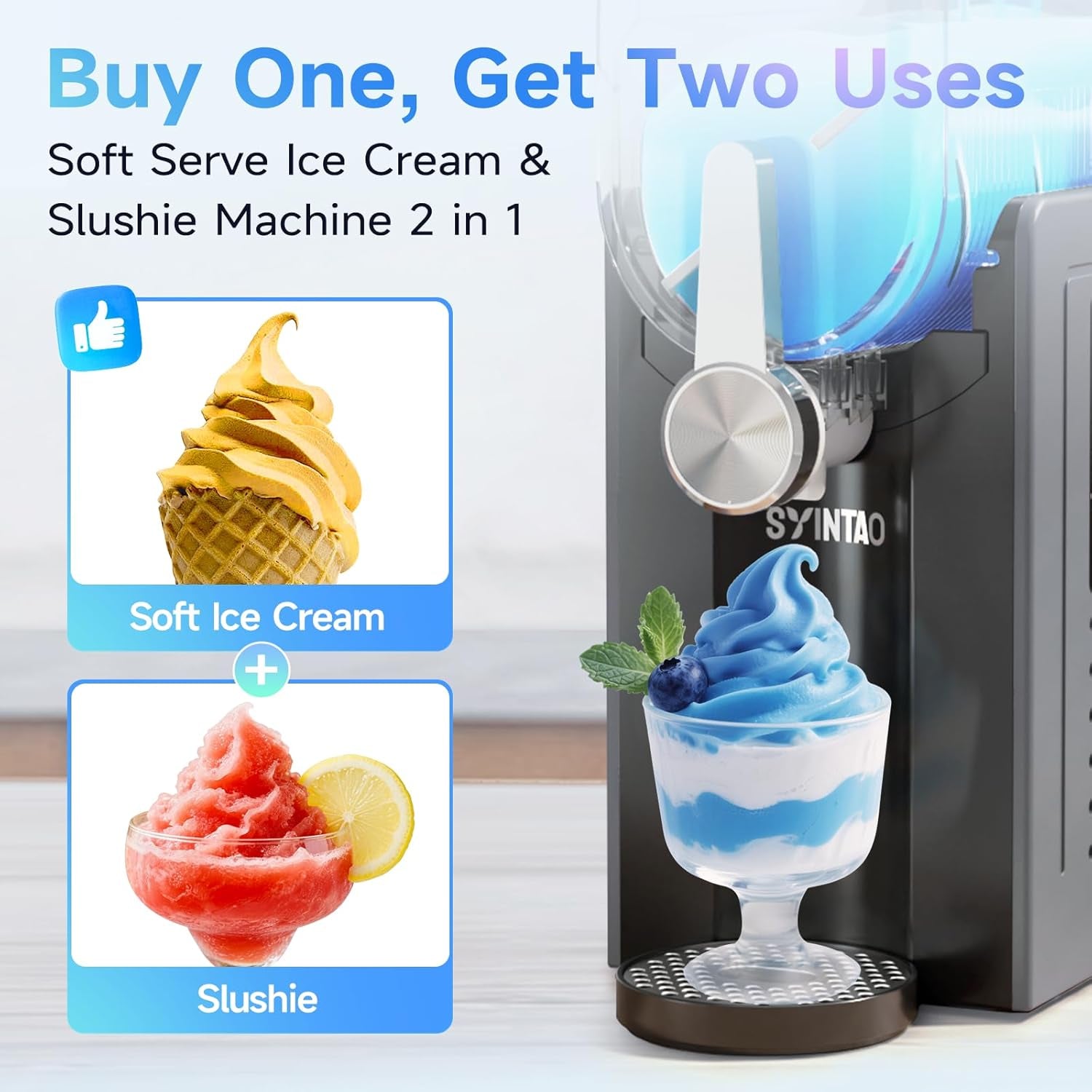 2-In-1 Slushie & Soft Serve Ice Cream Maker, No-Ice-Needed Frozen Drink Machine with LED Display, 6 Preset Modes, Auto-Clean & Delay Timer – Gift for Family