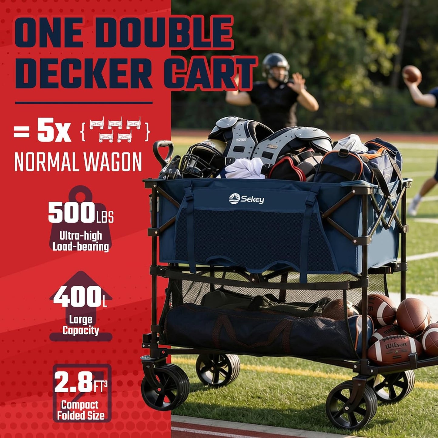 400L Double-Decker Wagon, 500 Lb Capacity, 50 in Extender